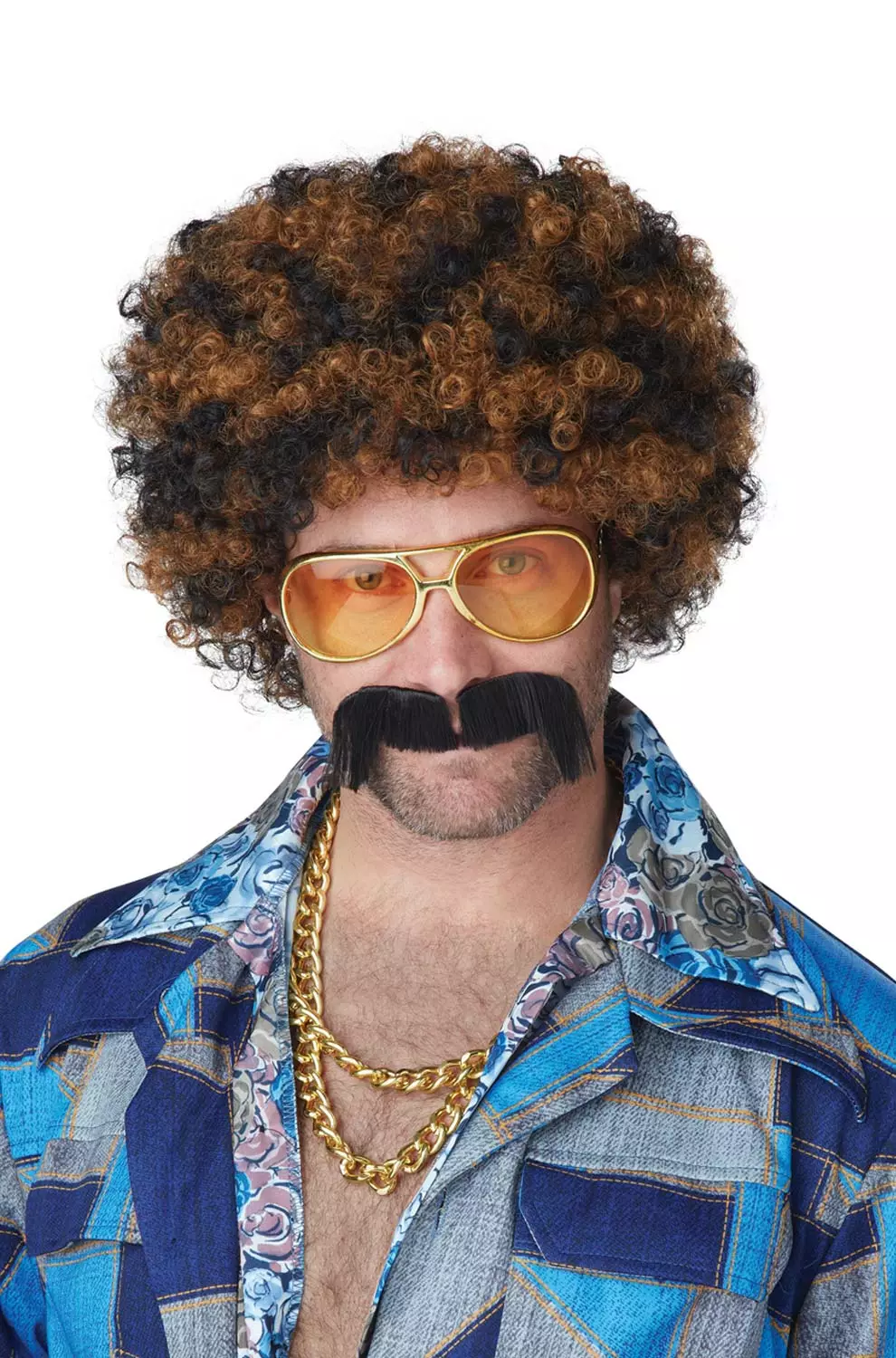 Disco Dirt Bag Wig & Moustache (Blonde/Brown) 3 Disco Dirt Bag Wig & Moustache (Blonde/Brown)