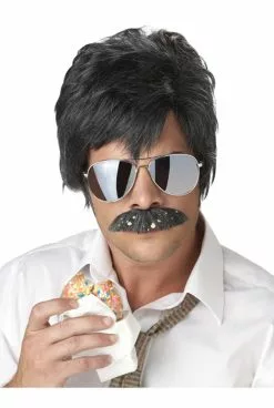 Ace Detective Costume Wig And Moustache (Black/Silver)