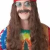 Hippie Man Costume Wig & Moustache (Brown)